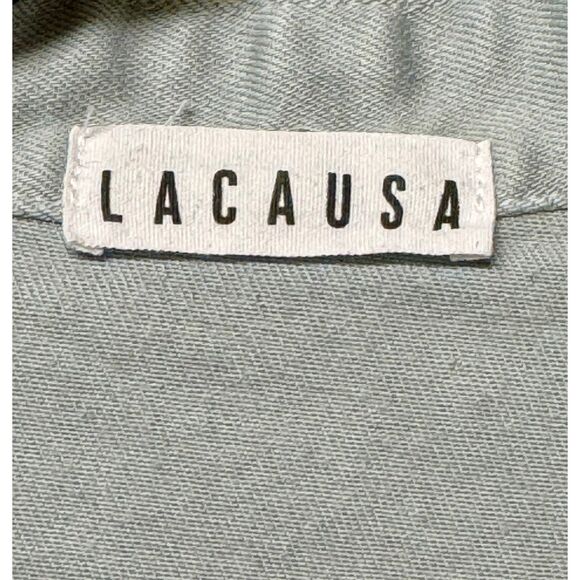 LACAUSA Revolve Denim Lace Up Dress in Rain, Sz M - Picture 9 of 11